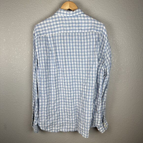 Tommy Bahama Mens Button Up Long Sleeve Shirt Large Blue White Check 100% Linen - Picture 8 of 8